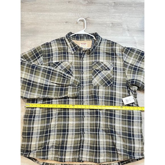 Wrangler Authentics Mens 3XL Flannel Shirt Sherpa Lined Green Plaid Shacket NWT - Picture 10 of 11